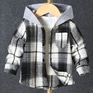 New Baby Boy White Black Button up Flannel Plaid Shirt